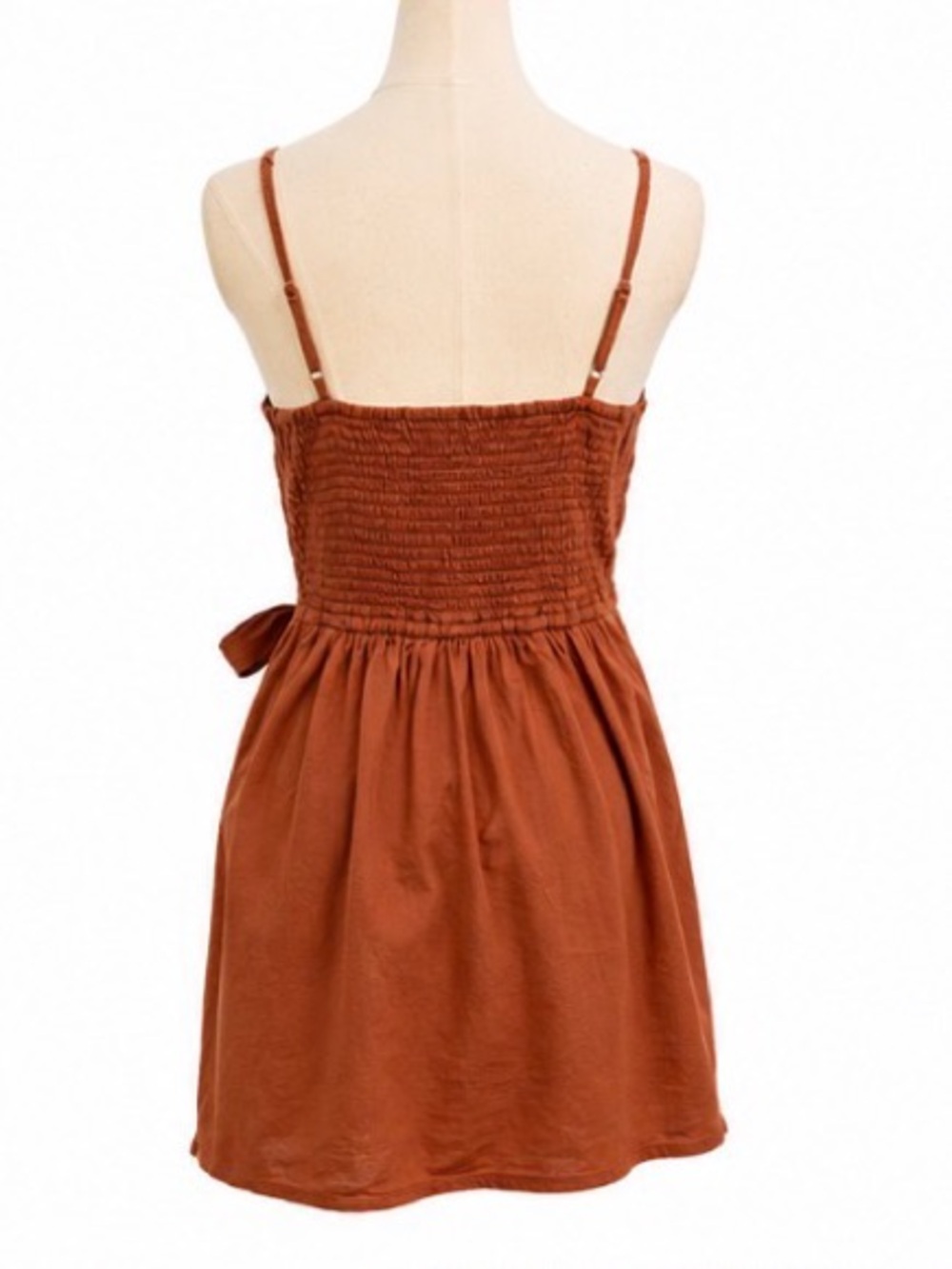 Abercrombie & Fitch Faux Wrap Mini Dress Cinnamon 100% Cotton Size L - Picture 3 of 5
